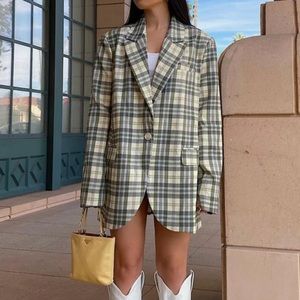 Charcoal clothing oversized plaid blazer nwt